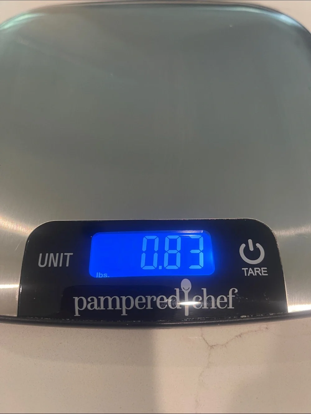 Pampered Chef Stainless Steel Digital Kitchen Scale with Blue LCD